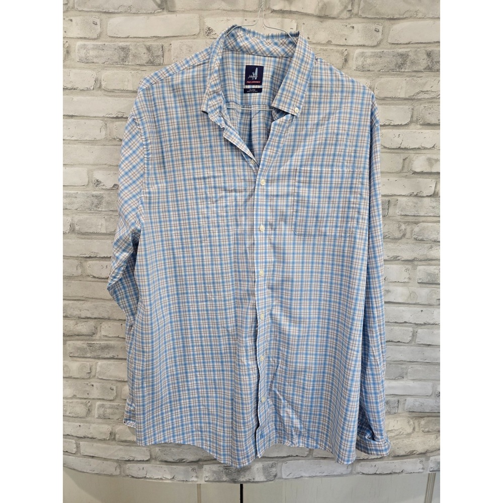 Johnnie O Prep Formance Novak Shirt Men 2XL Maliblu Blue Plaid Nylon